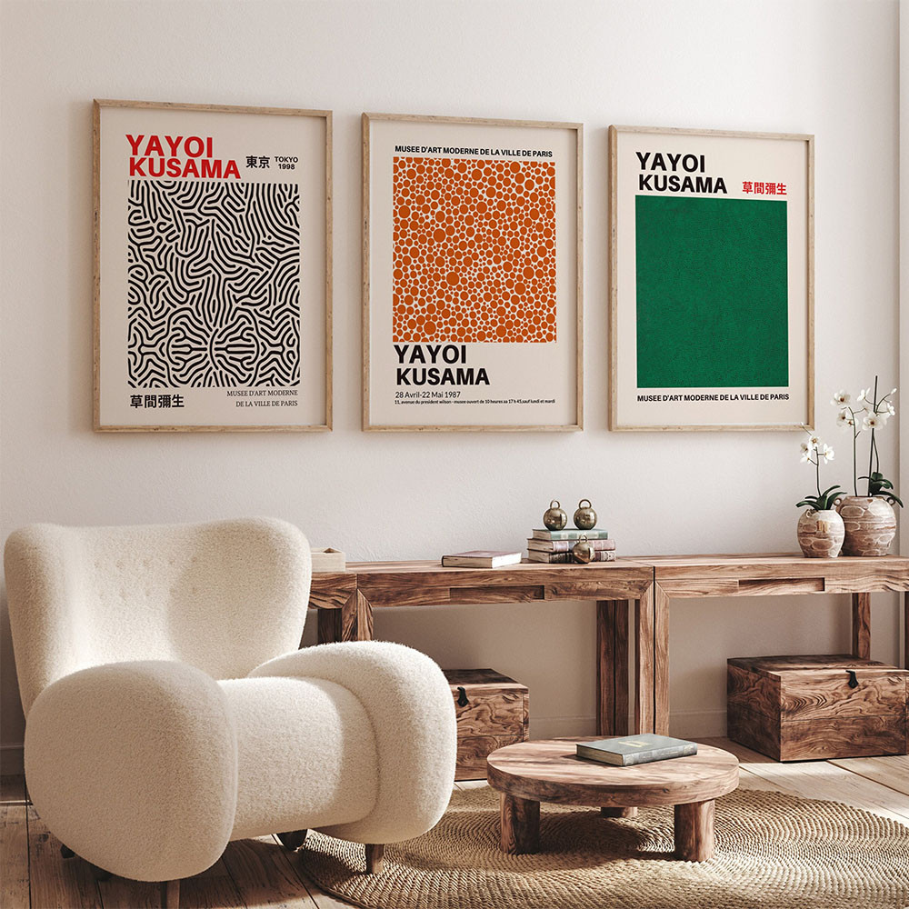 

Japanese Artist Yayoi Kusama Exhibition Posters Print Canvas Painting Colorful Orange Abstract Wall Art Pictures Read Room Decor