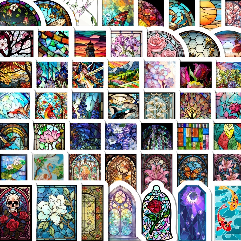 

Stiker Cutting Pack Stiker Colorful Glass Art (Seni Kaca Patri Berwarna).Isi 100Pcs Series Aesthetic Lucu Keren Untuk Koper Bahan Vynil