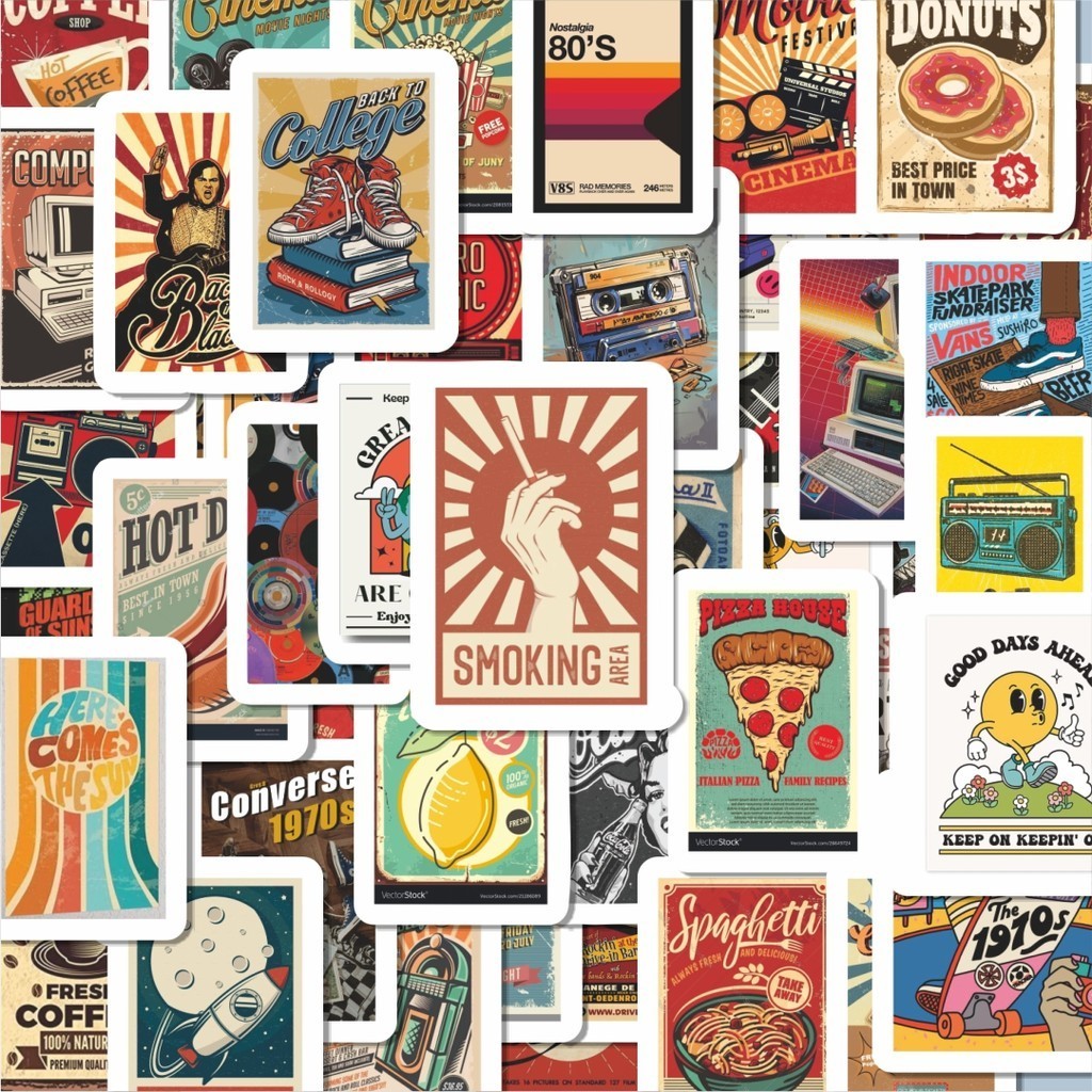 

100PCS Lucu Stiker Poster Retro Stiker Aesthetic Stiker Anti Air Stikers Berperekat Waterproof sticker decal buat Motor Helm Buku Journal Koper Casing HP Laptop Botol Minum Hadiah anak