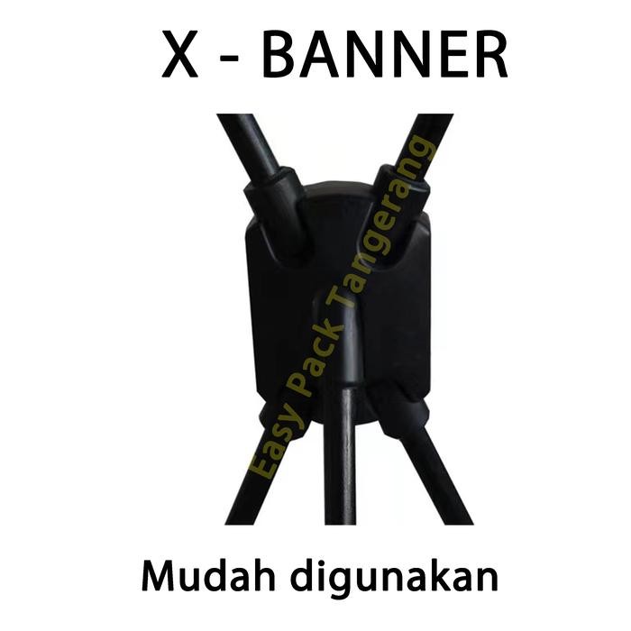 X Banner XBanner X-Banner Stand Banner Display Tiang Rangka Hitam 60x160 80x180 cm - 80x180