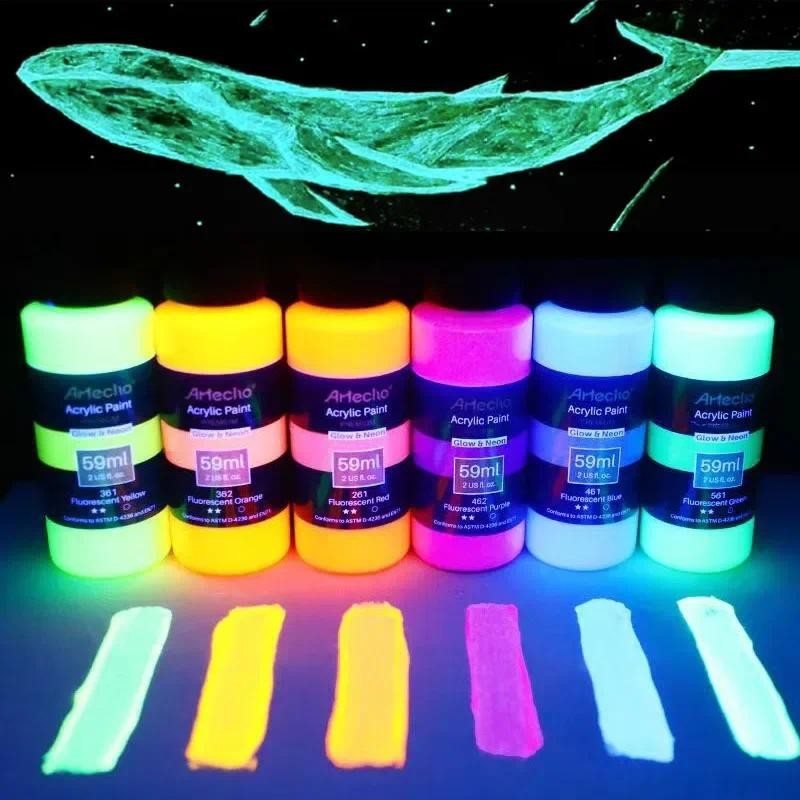 

Fluorescent Acrylic Paint High Brightness Luminous Paint 58ml Student Hand Painted DIY Textile Wall Light Absorbing Pigment