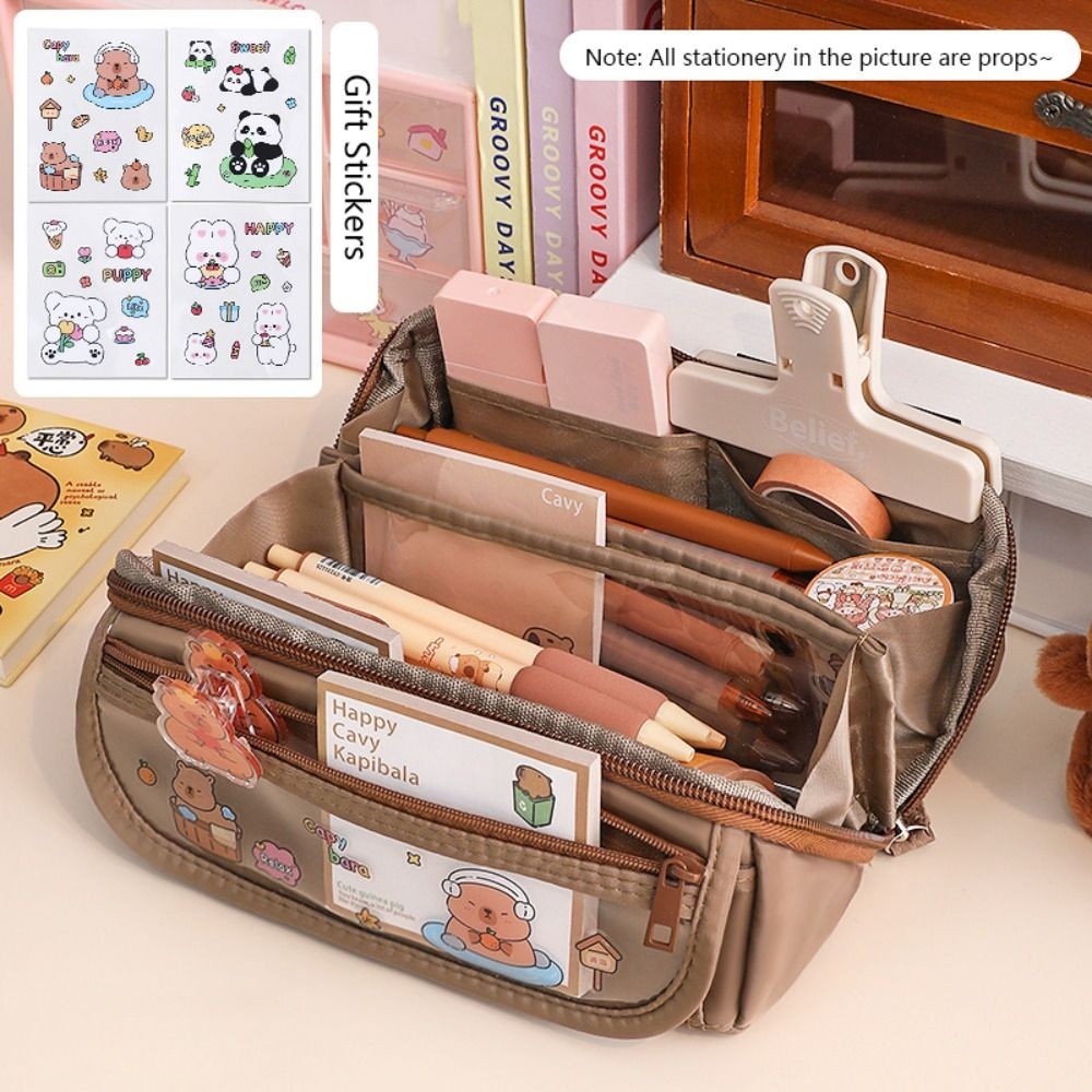 

New Large Capacity 9-Layer Pen Bag Solid Color Canvas Pencil Case Student Stationery Storage Pouch Portable Pencil Box School