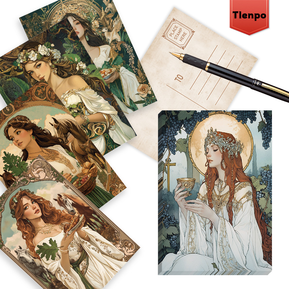 

32pcs, Vintage Art Nouveau Women's Postcard Set, Mailing Cards, Greeting Cards, DIY Cards, Memorial Postcards, Decorations