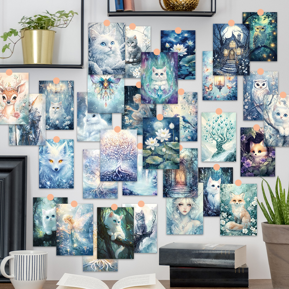

32pcs, white cat postcards, wall stickers, mailing cards, greeting cards, DIY postcards, souvenir postcards, decorative items