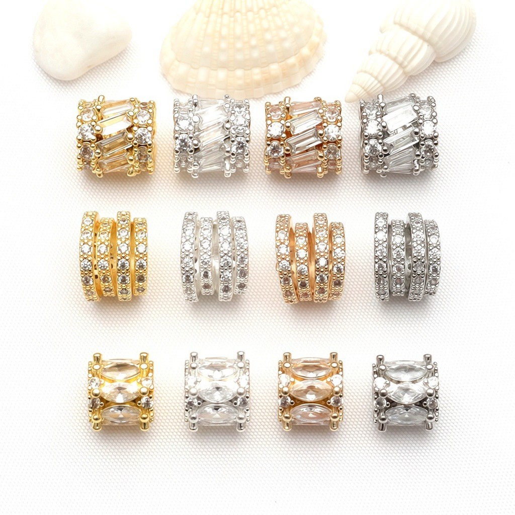 (5 harga) Manik-manik lubang besar berlapis emas 14k berlapis emas berlapis tembaga, manik-manik ton