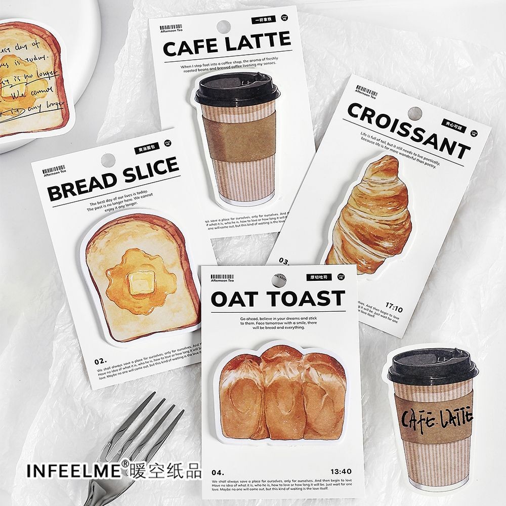 

4pcs/lot 120sheets Bread Coffee Weather Series Memo Note Bread Toast Special-shaped N-time Sticky Tearable Note Paper Memo Pad