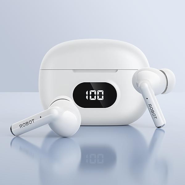 Robot Airbuds T70 LED Wireless Earphone Bluetooth TWS - new T50 T80 - Putih