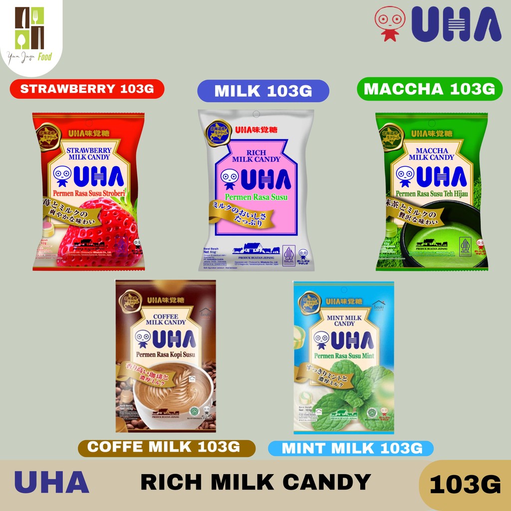 

UHA Candy 103g / UHA Candy Rich Milk / Candy Strawberry Milk / Maccha Milk / Coffe Milk / Mint Milk