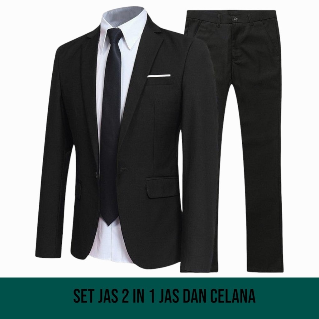 Setelan Jas Pria Formal Kantoran Slim Fit Paket Lengkap 3in1