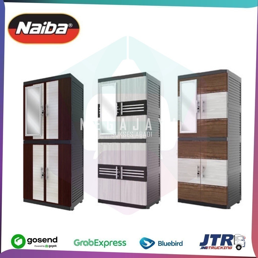 NAIBA FIT 9524 -  Lemari Plastik Naiba 9504 FIT Jumbo Kaca MIROR + Kunci FULL RAK | Cabinet Jumbo Na