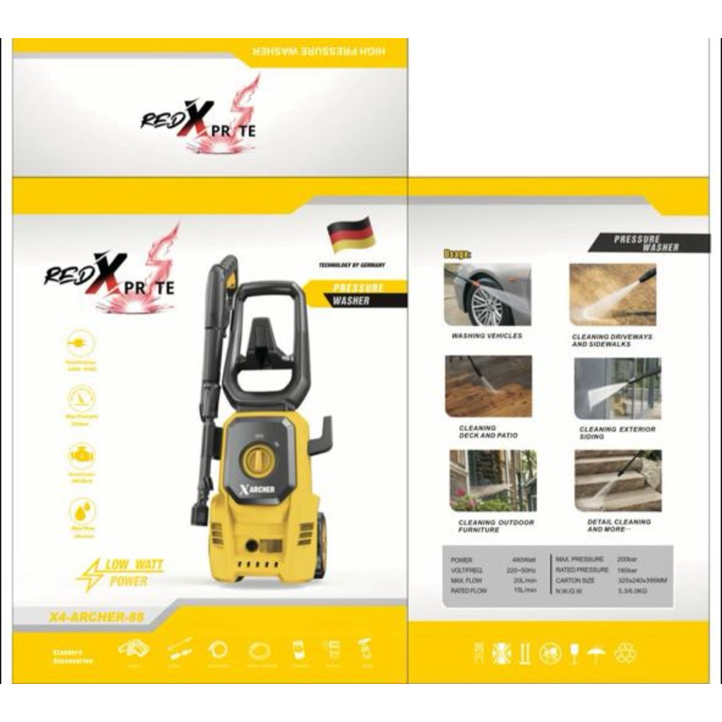 MESIN JET STEAM JET CLEANER REDXPRITE X ARCHER X4-ARCHER-88 GERMANY TECHNOLOGY 200 BAR LOW WATT POWE