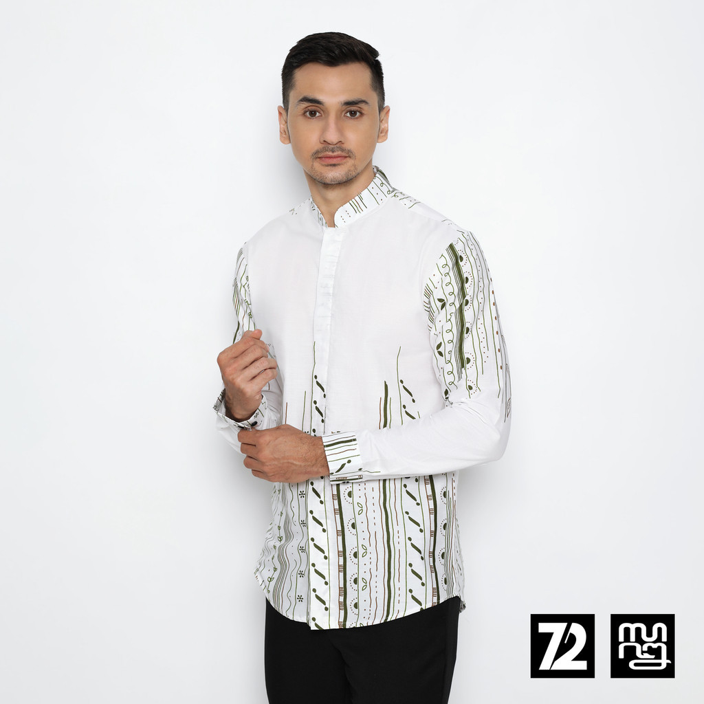 Kemeja Pria Lengan Panjang Sarung 72 Batik x Pisalin Motif Tarangga Warna Hijau 725698