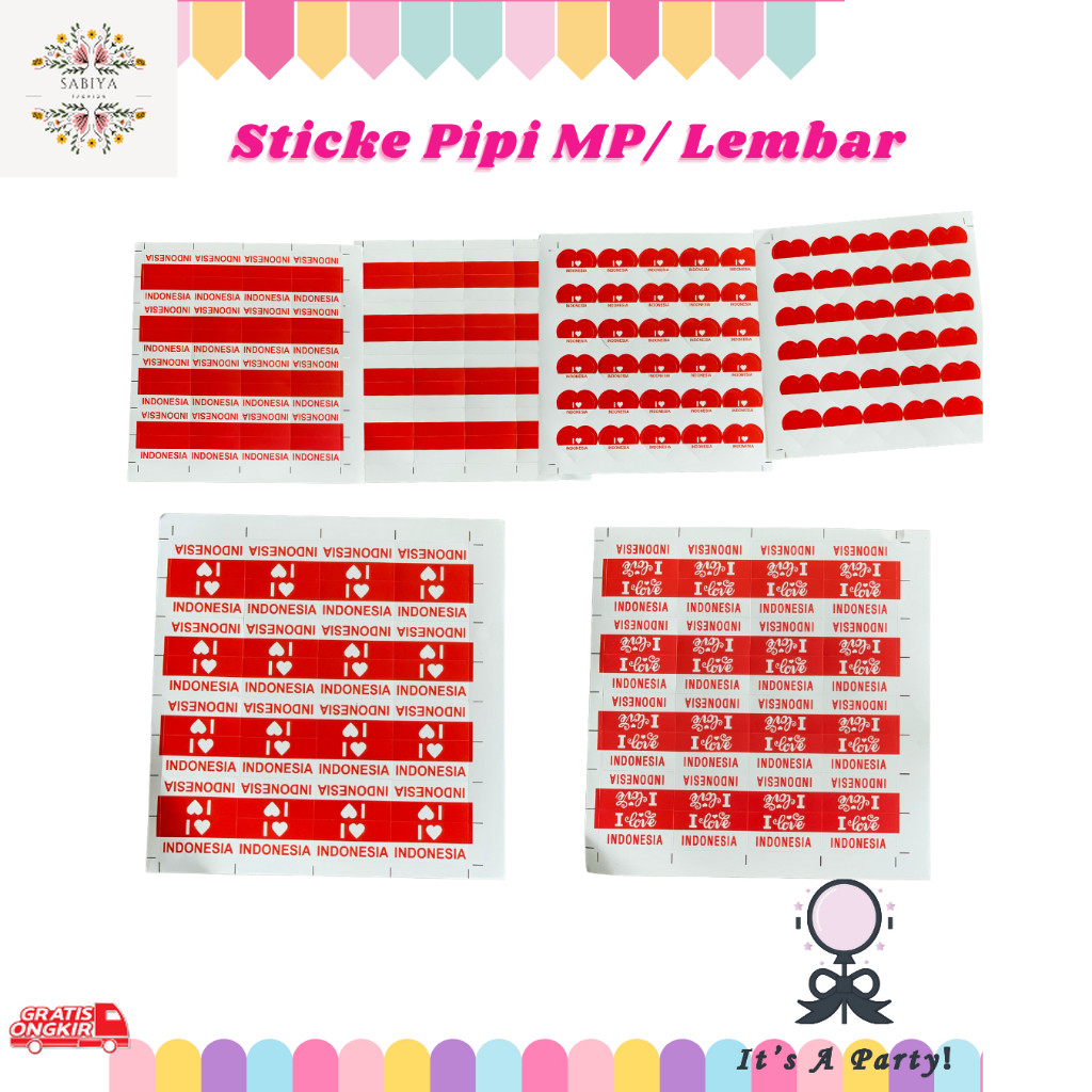 

Serba Agustus / Sticker Pipi / Stiker Bendera Merah Putih Dirgahayu/ Hut Ri / Kemerdekaan 1 Lembar Isi 32 Pcs