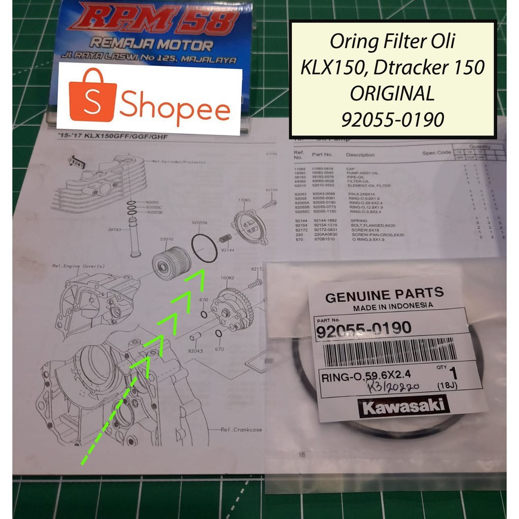 Oring Filter Oli KLX Dtracker kawasaki Original KAWASAKI 92055-0190