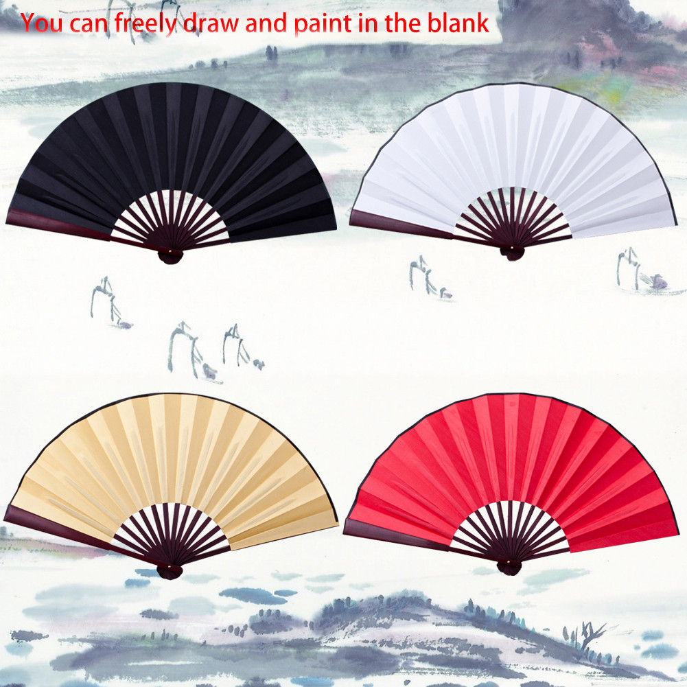 

Silk Cloth Chinese Folding Fan 10.6/13 Inches Solid Color Bamboo Antiquity Blank Fan for Calligraphy Painting Writing Home Decor
