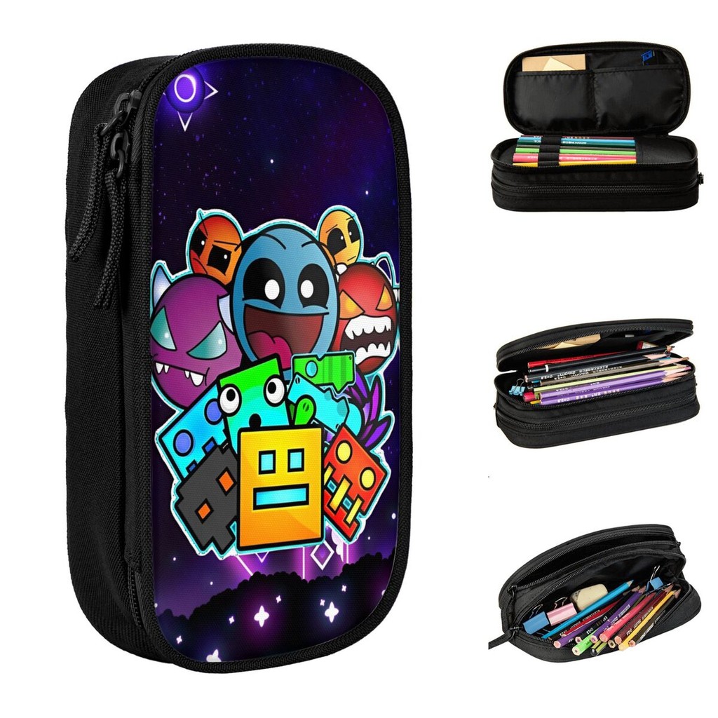 

Classic Geometry Dash Game Pencil Cases Geometric Dash Pencilcases Pen for Girls Boys Big Capacity Bags Supplies Gift Stationery