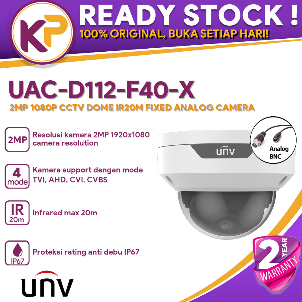 UNV UAC-D112-F40-X 2MP 1080P CCTV DOME IR20M FIXED ANALOG CAMERA