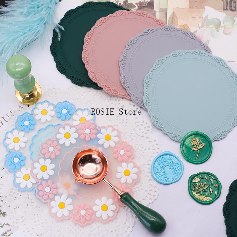 

Flower Silicon Sealing Wax Board Pad Wax Seal Stamps Mold Paint Backing For DIY Sealling Wax Stamp Pads Party Gifts Craft Tool