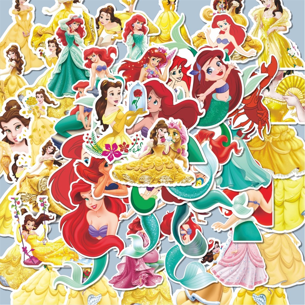 

100PCS Lucu Stiker Disney Princess Ariel & Belle Stiker Aesthetic Stiker Anti Air Stikers Berperekat Waterproof sticker decal buat Motor Helm Buku Journal Koper Casing HP Laptop Botol Minum Hadiah anak