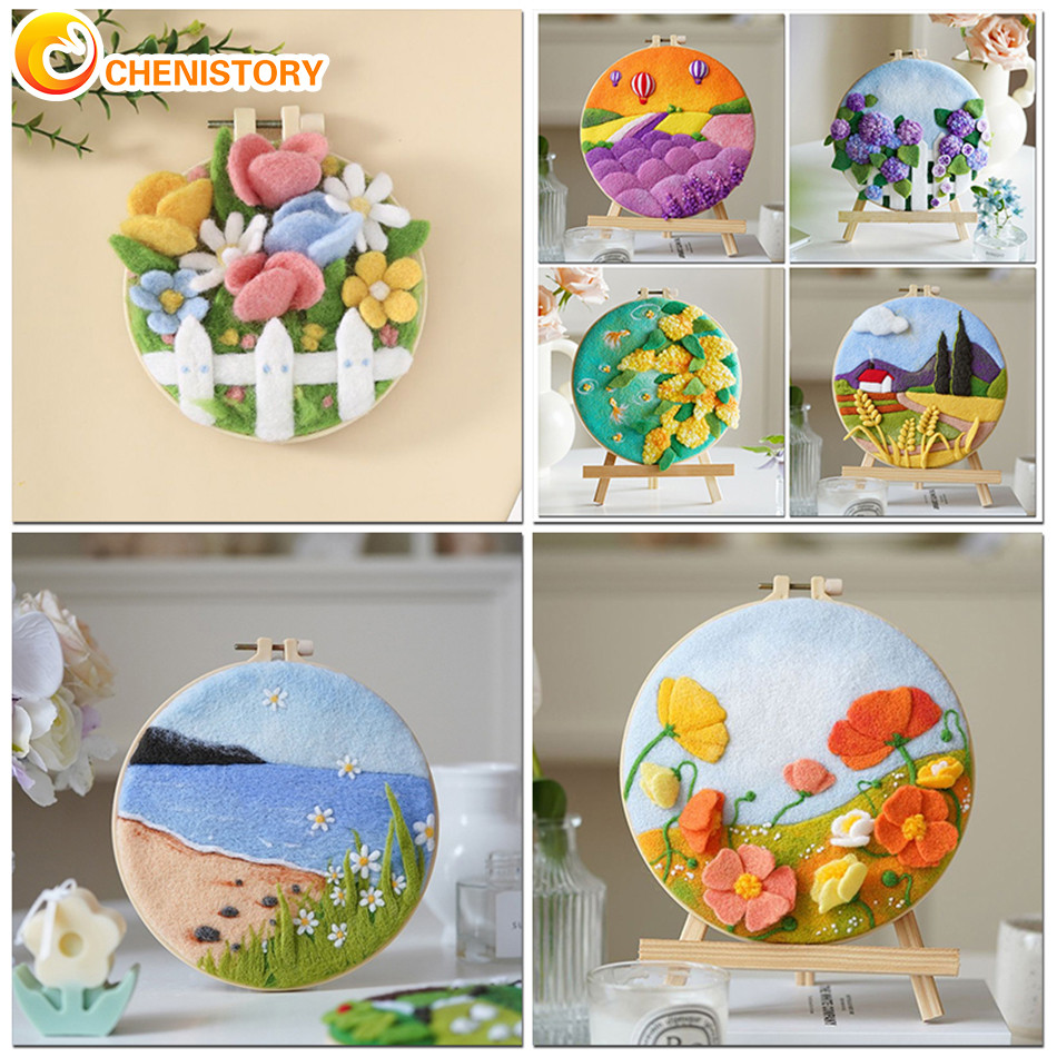 

CHENISTORY 20x20cm Frame Wool Felting Painting DIY Wool Embroidery Kit Funny Wool Needle Felt Picture Kit Craft Painting Gift