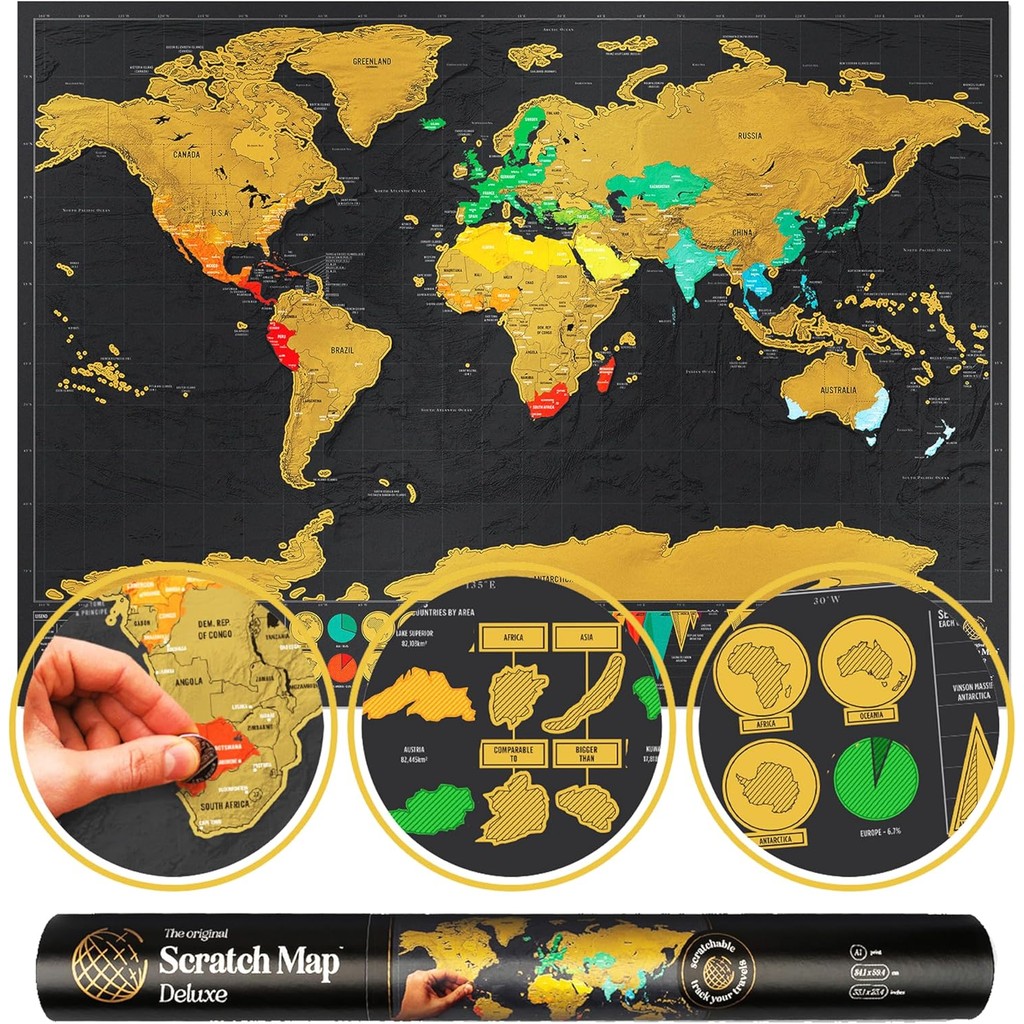 

Scratch Map | Travel Map & Scratch Off World Maps | X-Large Scratching Off World Maps | Black Gold Travel Deluxe