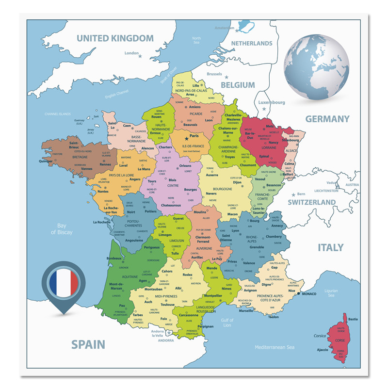 

France Map Poster Size Wall Decoration Large Map of The France 60x60cm Waterproof and tear-resistant