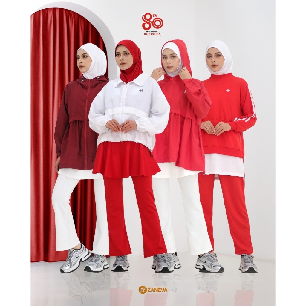 ZANEVA SPORTWEAR - Setelan Baju Olahraga Muslimah Wanita – Merah Putih Edisi Kemerdekaan