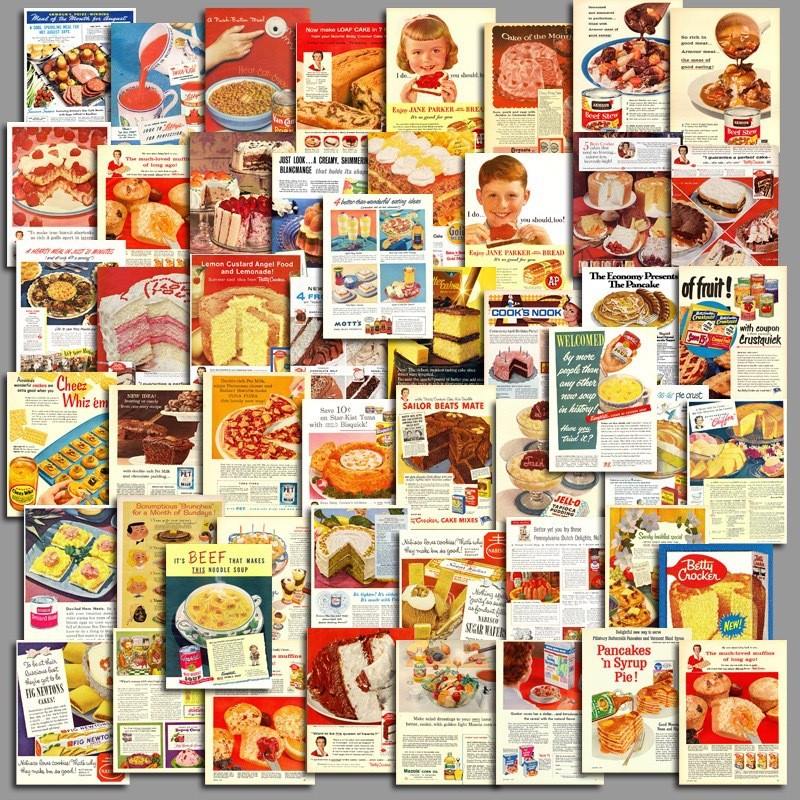 

10/30/50PCS Retro Food Poster Cartoon Funny Doodle Stickers Decorative Water Cup Laptop Suitcase Scooter Waterproof Decal Toys