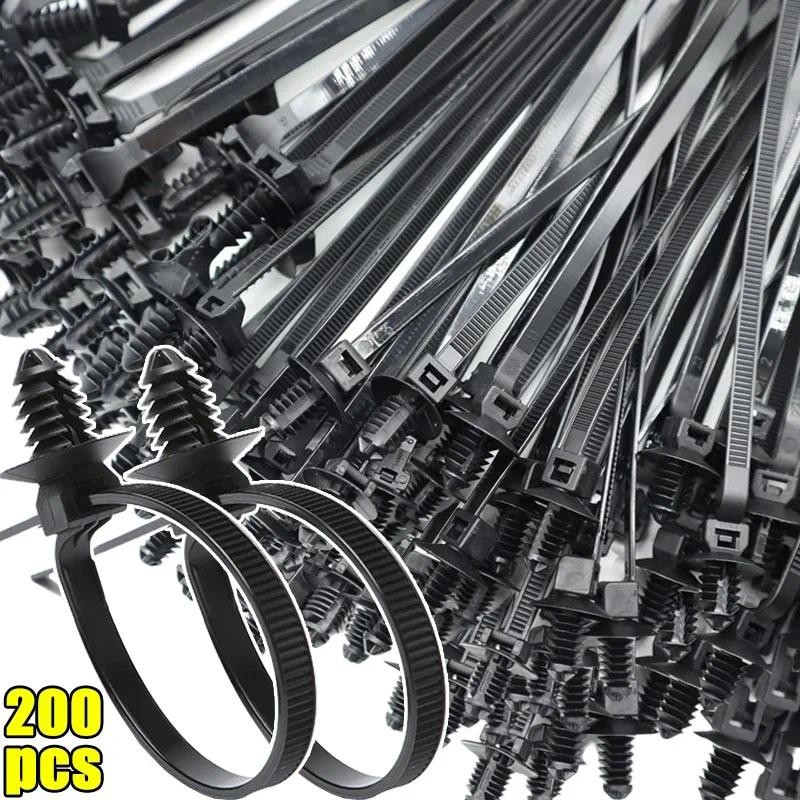 

10~200pcs Universal Cable Tie Car Nylon Push Mount Zip Self Locking Engine Harness Automotive Repair Fastener Clip Accessories