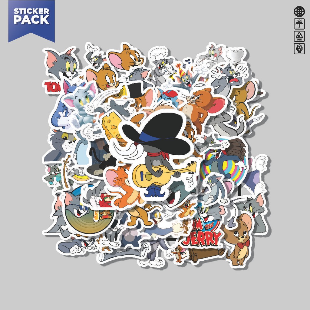 

[100PCS]Stiker Pack Stiker TOM and JERRY SERIES Aesthetic Vinyl Anti Air Dekorasi Sticker Laptop Buku Journal Koper Helm Casing HP Gitar Helm Skateboard