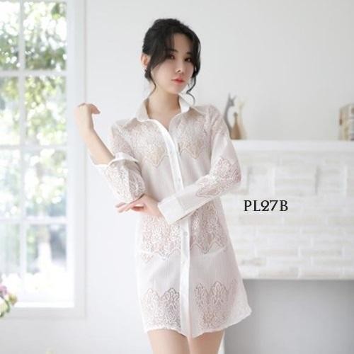 Baju Tidur Transparan Kemeja Sexy Lingerie Wanita Premium Putih PL27B