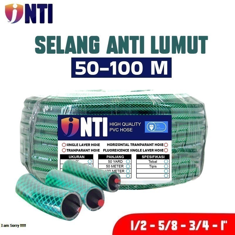 INTI Selang Air 50 Dan 100 Meter 1/2 5/8 3/4 Inch Selang Air Anti Lumut Hijau Selang Air Cuci Motor 