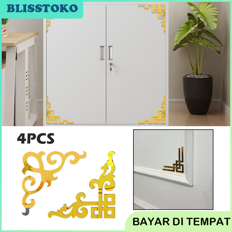 List Plat Mirror Wall Sticker Gold Sudut Siku Gold Dekorasi Moulding Akrilik Gold Miror 10x10cm