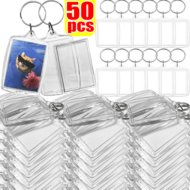 

5/50pcs Transparent Photo Frame Keychain Tassels Snap-In Custom Insert Photo Acrylic Blank Keyring Clear Blank Picture Pendant