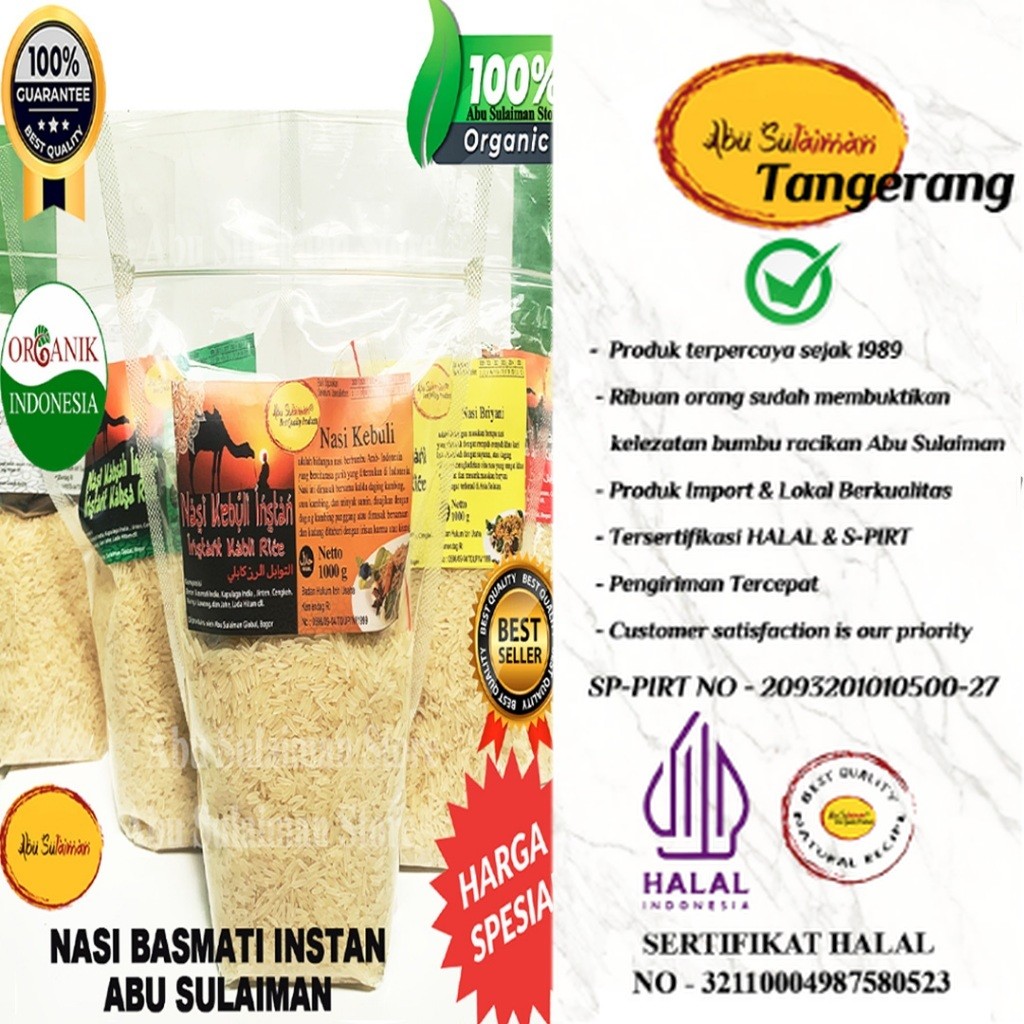 

BIG SALE! PAKET BERAS BASMATI 1 KG & BUMBU BERYANI KEBULI KABSAH MANDHI BUKHORI ABU SULAIMAN TANGERANG