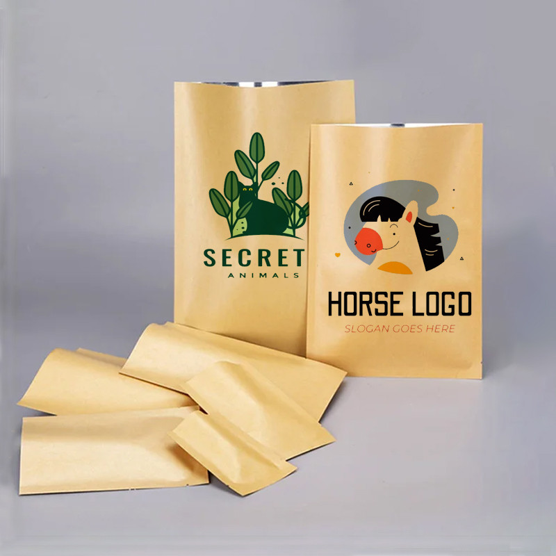 

Customized Printing Kraft Paper Flat Bag, Heat Sealing Pouch, Gift, Coffee, Candy, Tea Packaging Bag, Print Logo