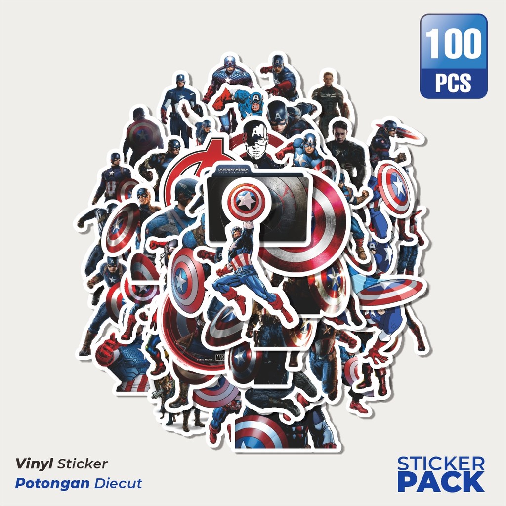 

Super Hemat! 100 PCS Stiker Stiker Marvel Series Character Captain Amerika Waterproof Aesthetic- Untuk Laptop, Motor, dan Helm - Paper Stationery Pack
