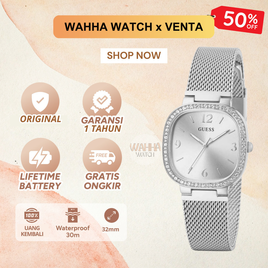 Jam Tangan Guess Tapestry GW0354L1 - Silver Sunray Dial Mesh Strap [BERGARANSI]