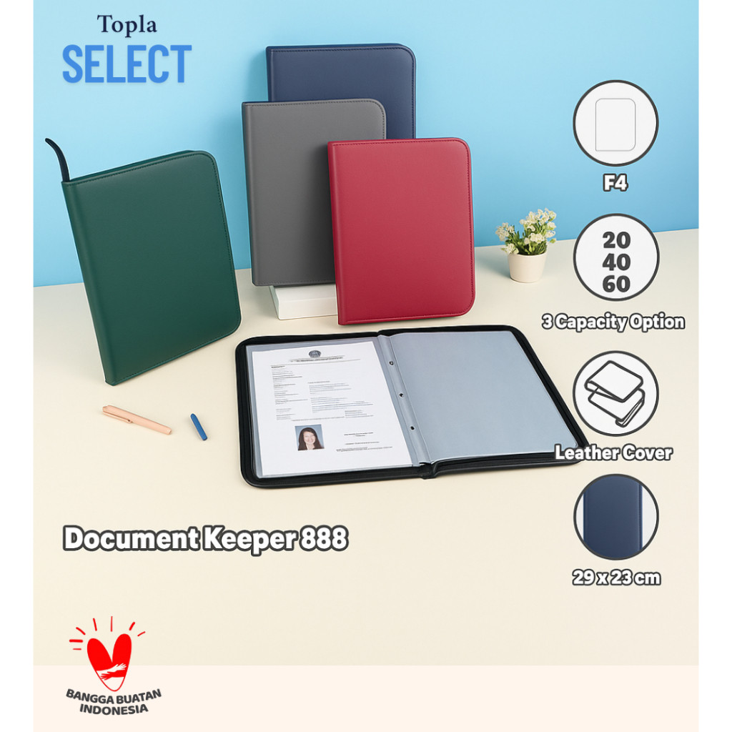 

Topla Map Dokumen Keeper 888 20/40/60 File Resleting Anti Air Kulit / Map Document Keeper F4 (Folio) new
