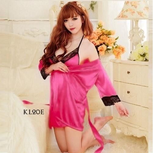 Baju Wanita Kimono Sexy Dewasa Lingerie Satin Pink Premium KL20E