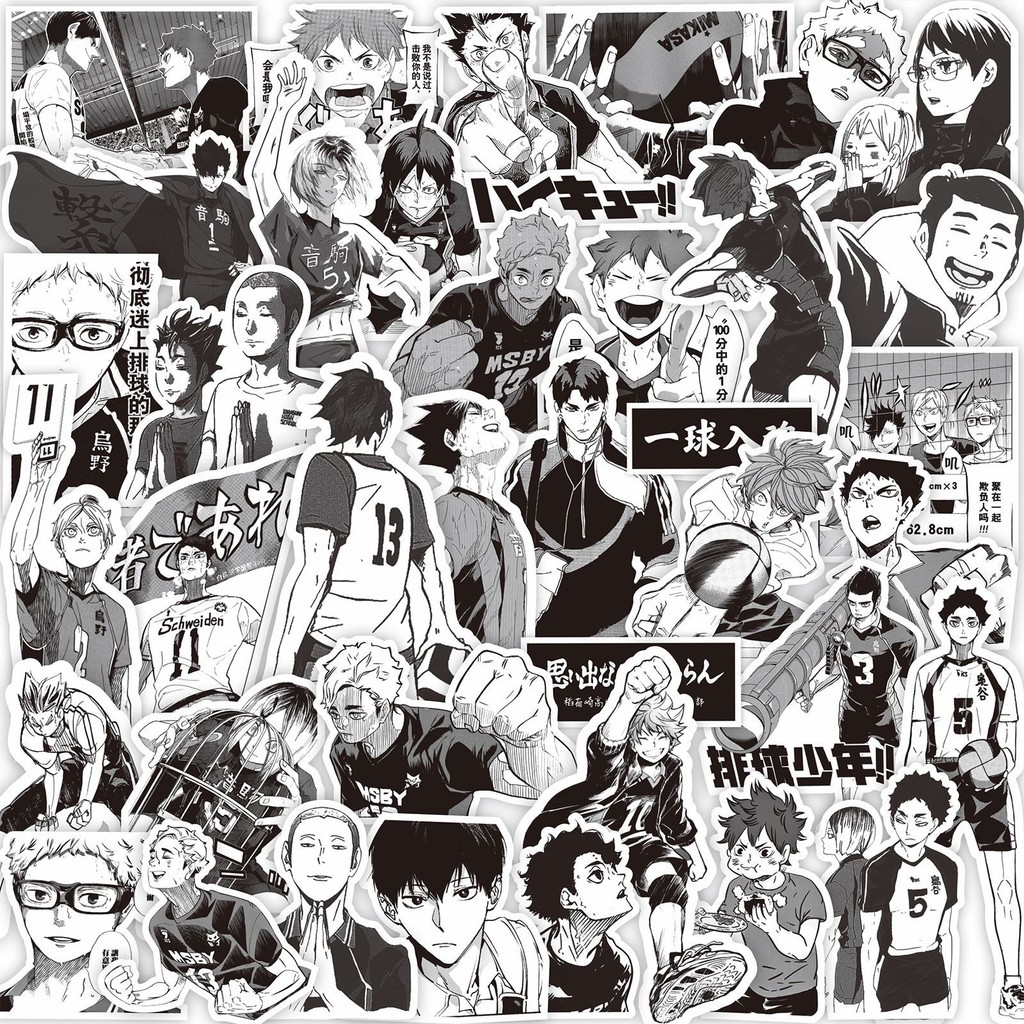 

68PCS Black White Haikyuu!! Anime Stickers Decoration Suitcase Scrapbook Laptop Phone Stationery Volleyball Manga Sticker