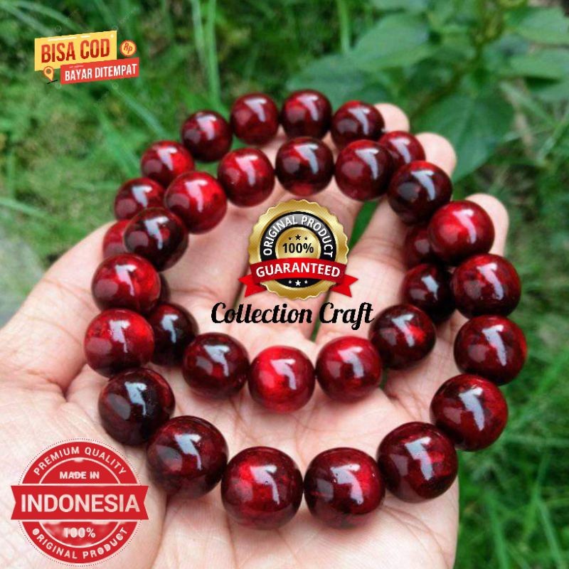 GELANG KESEHATAN YUSER AKAR BAHAR TALI ARUS LAUT MERAH DELIMA FOSIL KRISTAL TEMBUS CAHAYA