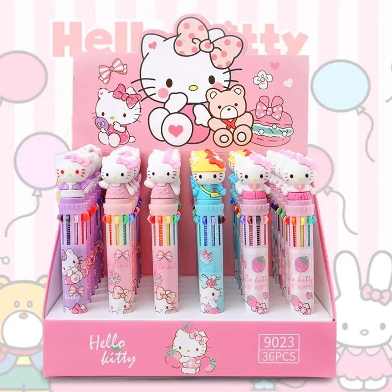 

6/12pcs Kawaii Hello Kitty New Ballpoint Pen Cartoon 10 Color Cute Kt Cat Writing Pen Student School Office Stationery Supplies