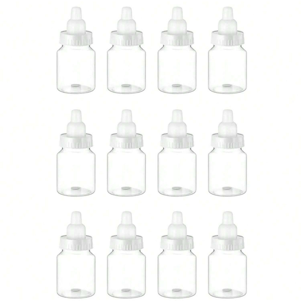 

12Pcs White Baby Bottle Shape Candy Bottle Baby Shower Favor Plastic Mini Feeding Bottle for Birthday Baby Shower Gift Decor