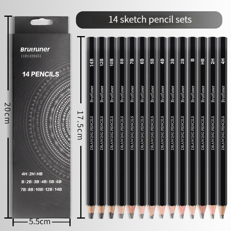 

14Pcs Professional Sketch Pencil Set HB 2H 4H B 2B 3B 4B 5B 6B 7B 8B 10B 12B 14B Graphite Art Hand-Painted Pen School Stationery
