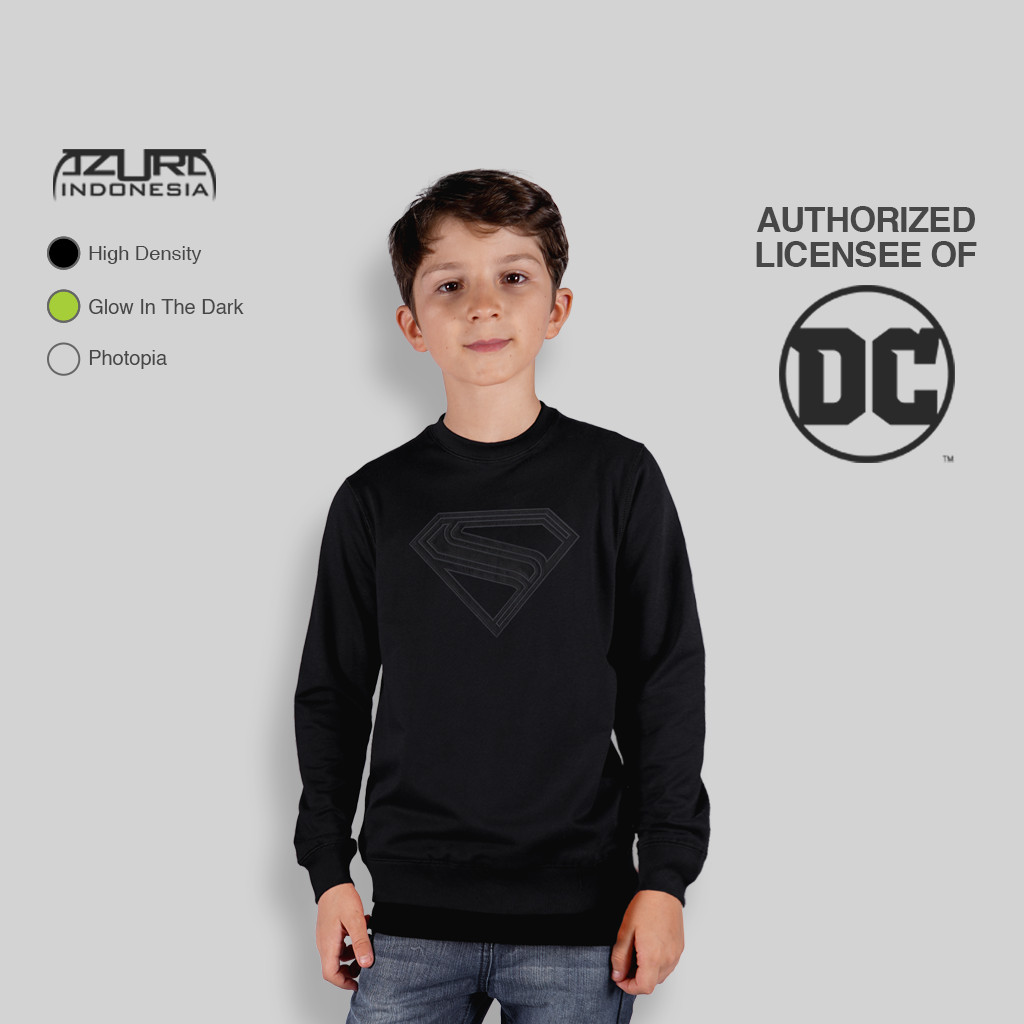 Azura Crewneck DC Comic Superman 2025 3D Line Black Glow In The Dark Anak