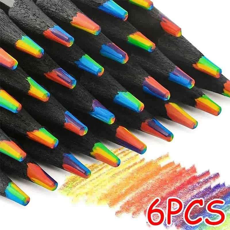 

Wooden 7-color Lead Pencils Kids Art Drawing Stationery Colored Pencils Gradient Rainbow Sketching Painting Pens Accessories