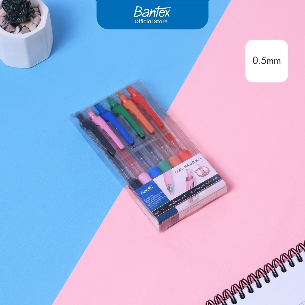 

Bantex Colorful Gel Pen 0.5 mm / Pulpen Pena Satu Set 6 Warna BG1114