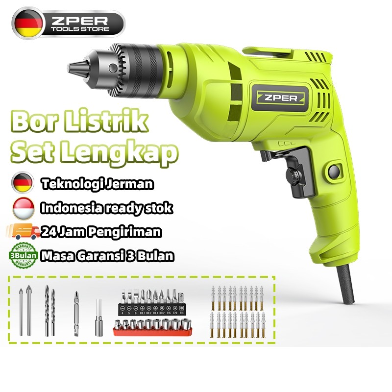 ZPER Mesin Bor Listrik Set Lengkap Bor Tangan Murah Berkualitas Bolak Balik Electric Mata Bor Drill