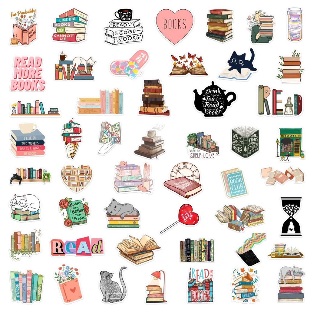 

10/30/50Pcs Cute Reading Book Waterproof Graffiti Sticker Aesthetic Decorative Luggage Laptop Cup Phone Scrapbook Kids Stickers
